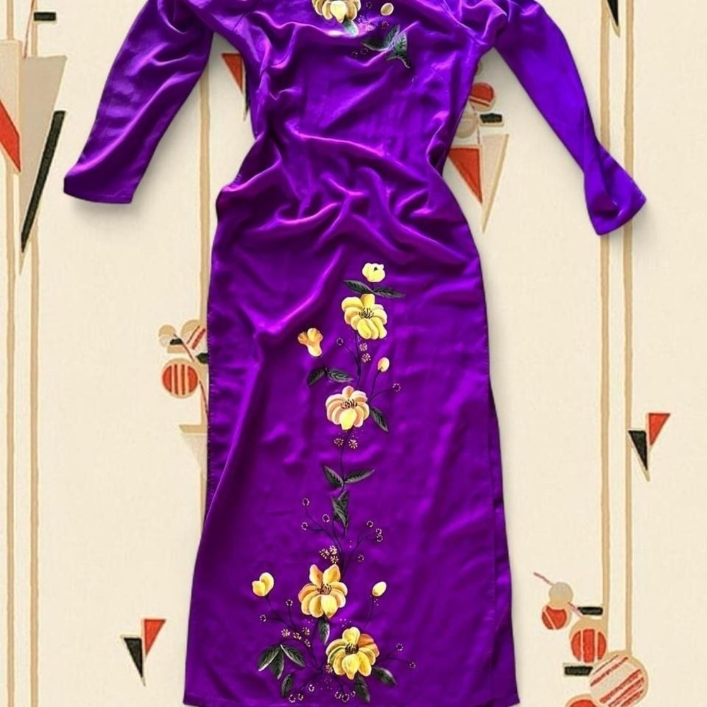 Vintage purple hand painted flower dress